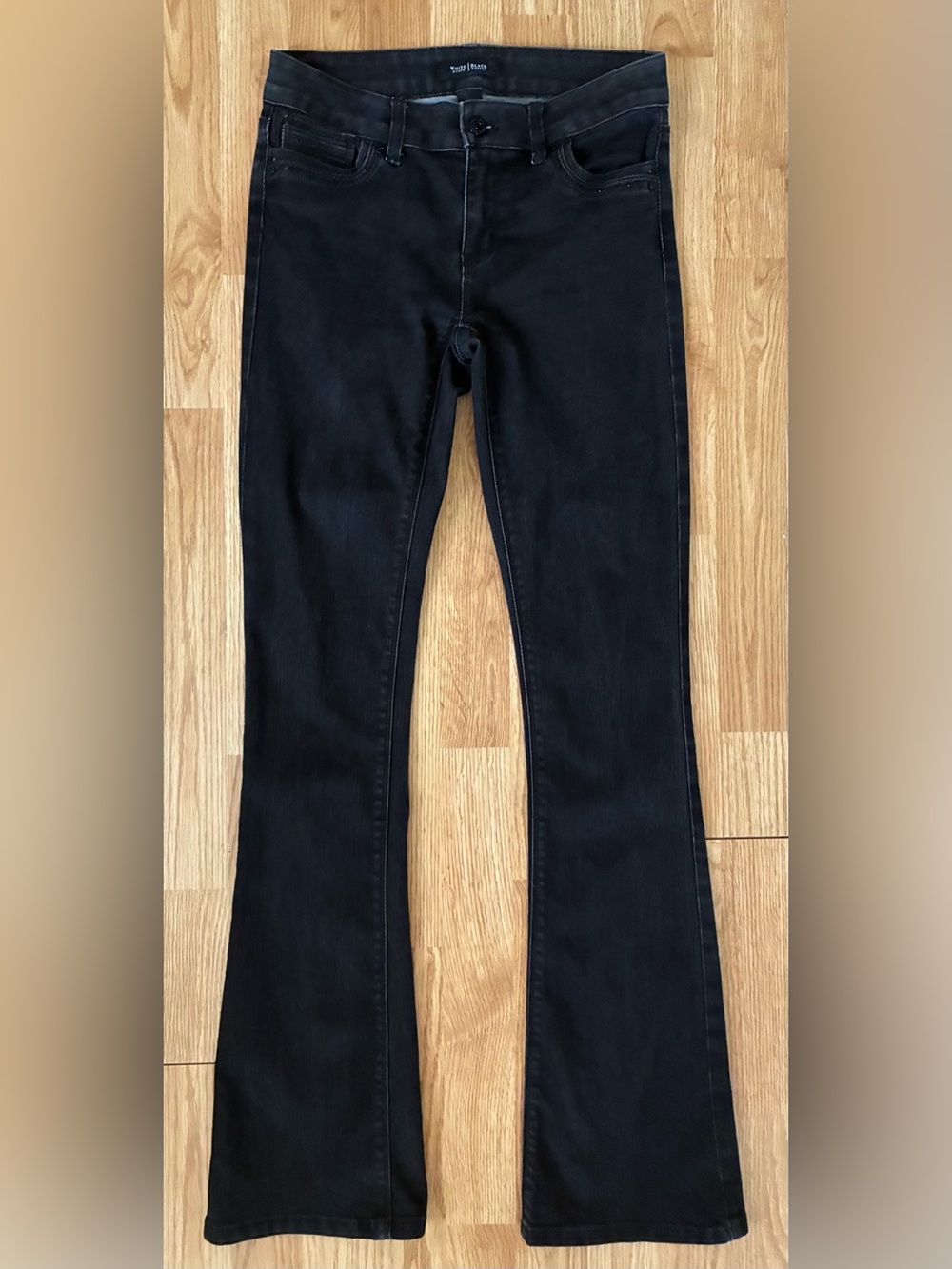 White House Black Market Skinny Flare Jeans black denim low rise sequins size 0